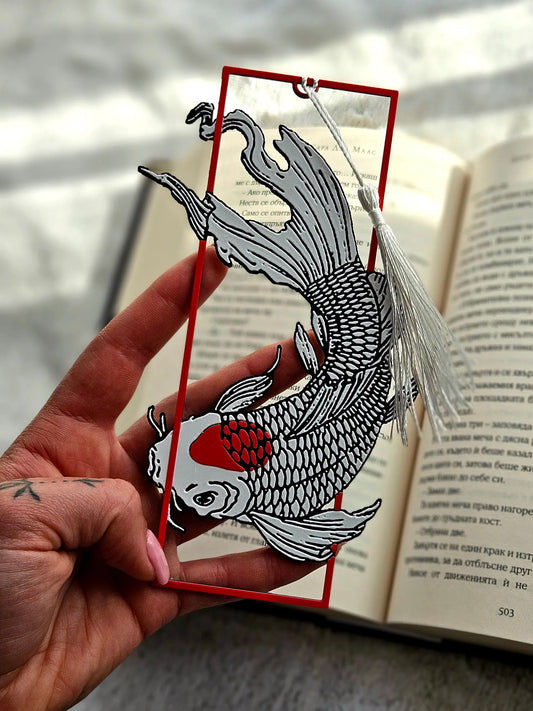 3D Koi Fish Bookmark | Japanese Inspired Art Bookmark | Bioplastic, Eco-Friendly | White & Red Koi with Tassel | Gift for Book Lovers & Readers | Unique 3D Effect
