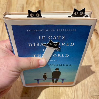 Set of 6 Peekaboo Cat Bookmarks for Cat Lovers – Peekaboo Black Cat Design with 3 Large & 3 Small Bookmarks