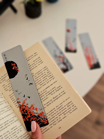 Pack of 4 | Cherry Blossom Theme Bookmarks | Elegant Minimal Japanese Art Design | Durable 3D Bookmarks for Aesthetic Readers &amp; Book Lovers