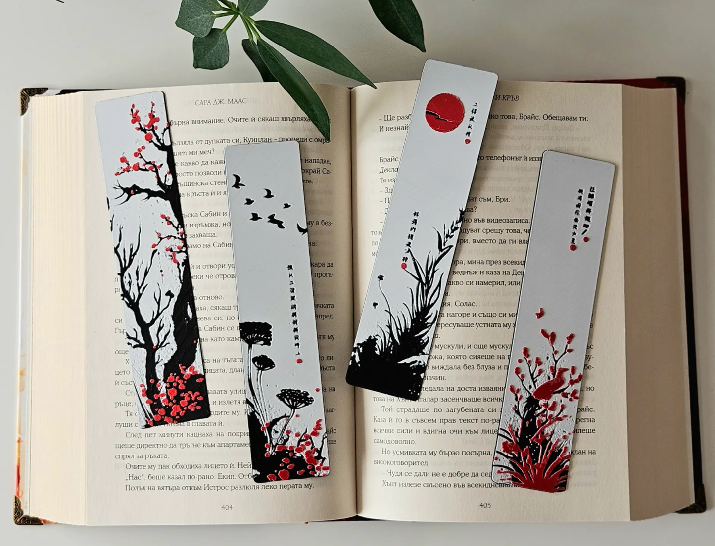 Set of 4 Japanese-Inspired Bookmarks | 3D Zen Nature Theme | Eco-Friendly Bioplastic | Artistic Minimal Design for Readers