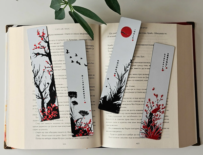 Set of 4 Japanese-Inspired Bookmarks | 3D Zen Nature Theme | Eco-Friendly Bioplastic | Artistic Minimal Design for Readers