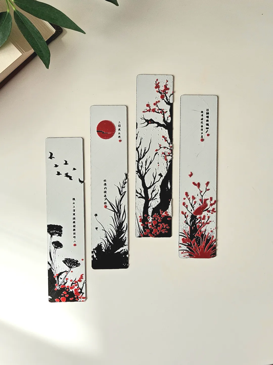 Set of 4 Japanese-Inspired Bookmarks | 3D Zen Nature Theme | Eco-Friendly Bioplastic | Artistic Minimal Design for Readers