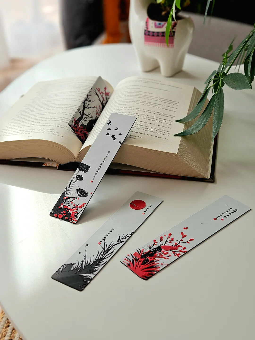 Set of 4 Japanese-Inspired Bookmarks | 3D Zen Nature Theme | Eco-Friendly Bioplastic | Artistic Minimal Design for Readers