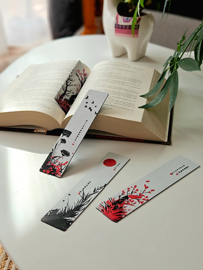 Set of 4 Japanese-Inspired Bookmarks | 3D Zen Nature Theme | Eco-Friendly Bioplastic | Artistic Minimal Design for Readers