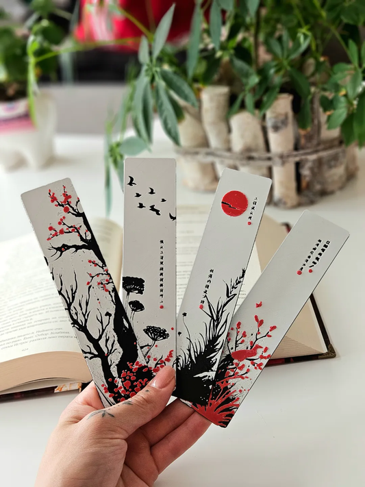 Set of 4 Japanese-Inspired Bookmarks | 3D Zen Nature Theme | Eco-Friendly Bioplastic | Artistic Minimal Design for Readers