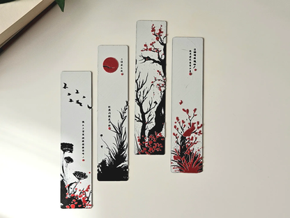 Set of 4 Japanese-Inspired Bookmarks | 3D Zen Nature Theme | Eco-Friendly Bioplastic | Artistic Minimal Design for Readers