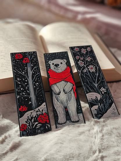 Pack of 3 | Polar Bear Winter Forest Bookmark Set | Cute Aesthetic 3D Bookmarks | Durable & Long-Lasting