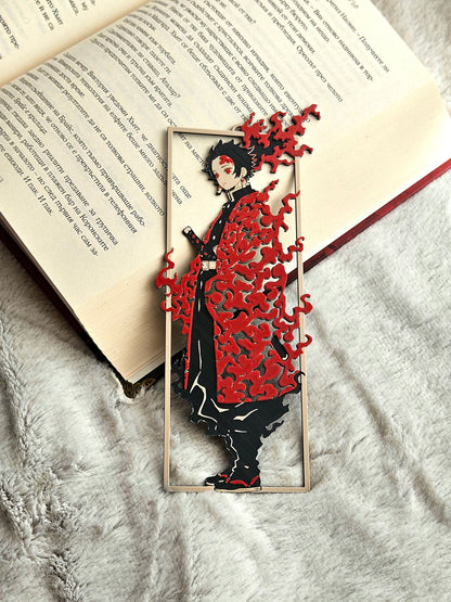 3D Tanjiro Demon Slayer Layered Bookmark | Black and Red Flame Design, 15 x 5 cm, Collectible Anime Accessory