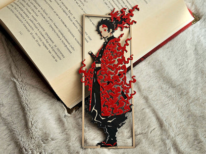 3D Tanjiro Demon Slayer Layered Bookmark | Black and Red Flame Design, 15 x 5 cm, Collectible Anime Accessory