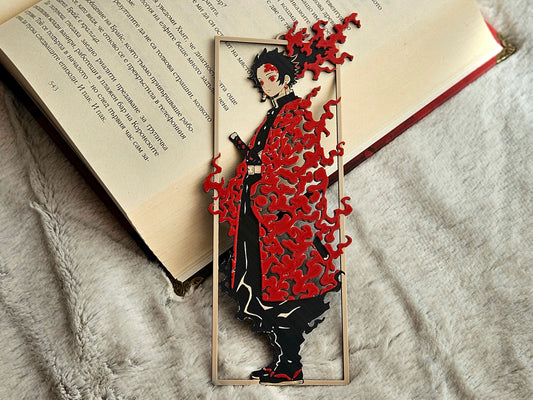 3D Tanjiro Demon Slayer Layered Bookmark | Black and Red Flame Design, 15 x 5 cm, Collectible Anime Accessory