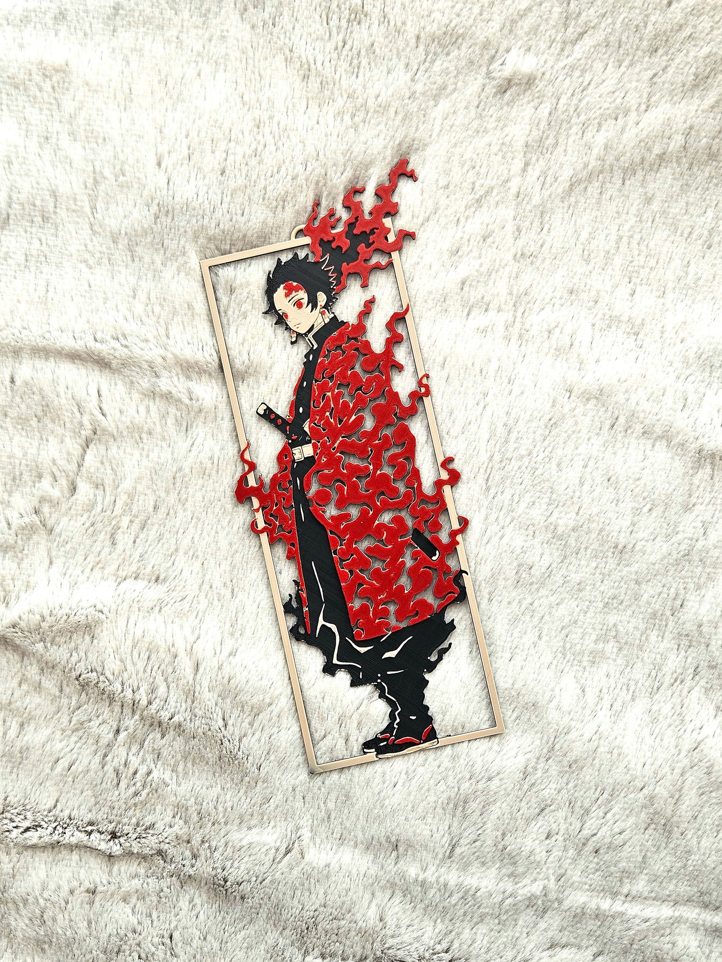 3D Tanjiro Demon Slayer Layered Bookmark | Black and Red Flame Design, 15 x 5 cm, Collectible Anime Accessory