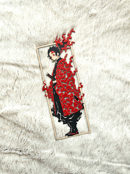 3D Tanjiro Demon Slayer Layered Bookmark | Black and Red Flame Design, 15 x 5 cm, Collectible Anime Accessory