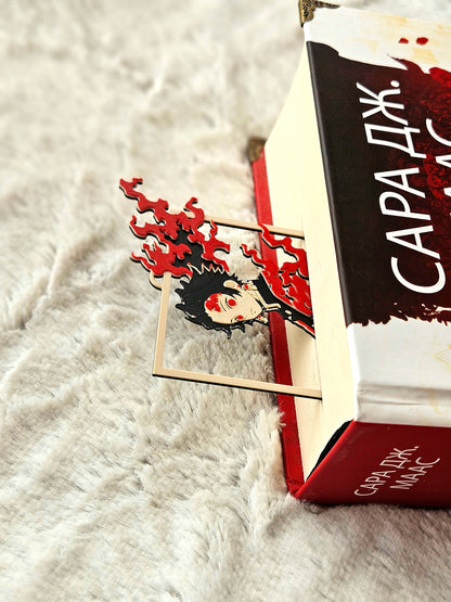 3D Tanjiro Demon Slayer Layered Bookmark | Black and Red Flame Design, 15 x 5 cm, Collectible Anime Accessory