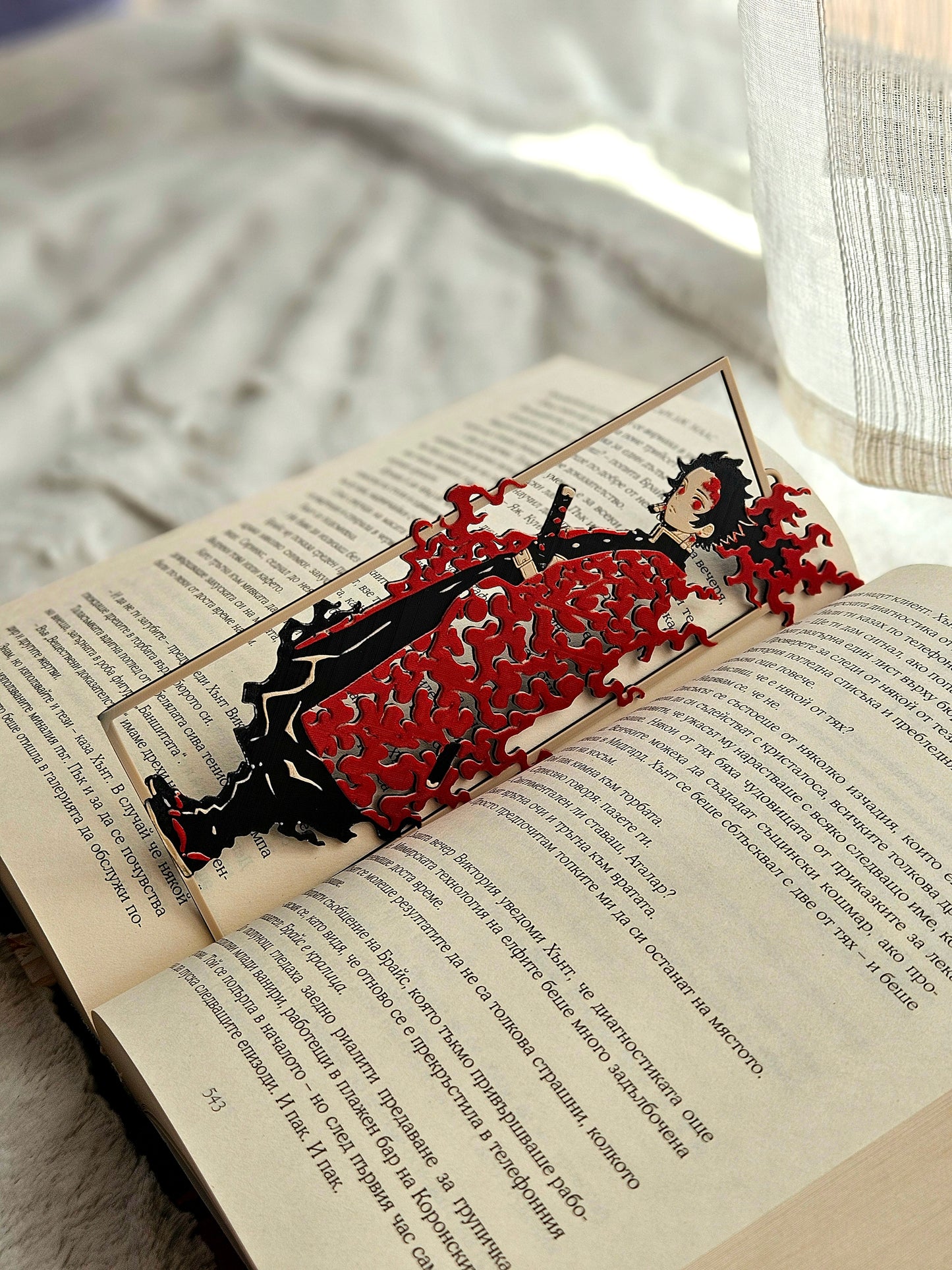 3D Tanjiro Demon Slayer Layered Bookmark | Black and Red Flame Design, 15 x 5 cm, Collectible Anime Accessory