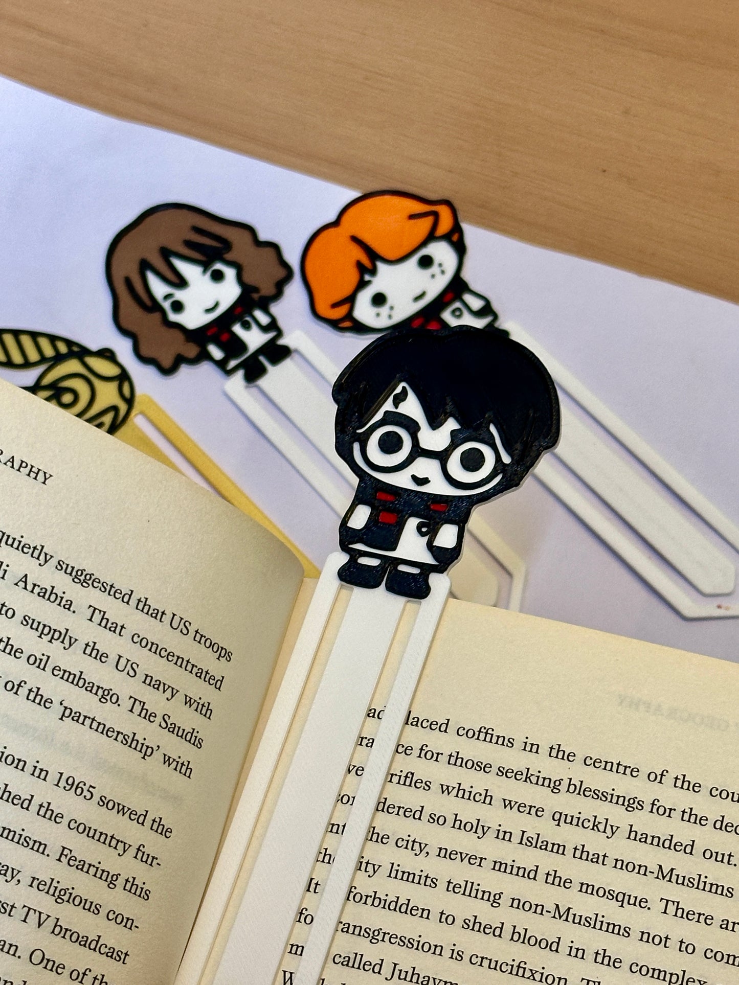 Pack of 4 | Wizard Trio & Golden Snitch Bookmarks | Cute 3D Character Bookmarks | Durable, Long-Lasting Gift for Book Lovers & Potter Fans