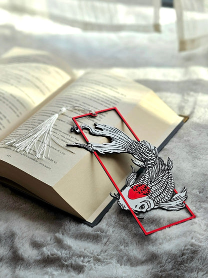 3D Koi Fish Bookmark | Japanese Inspired Art Bookmark | Bioplastic, Eco-Friendly | White & Red Koi with Tassel | Gift for Book Lovers & Readers | Unique 3D Effect