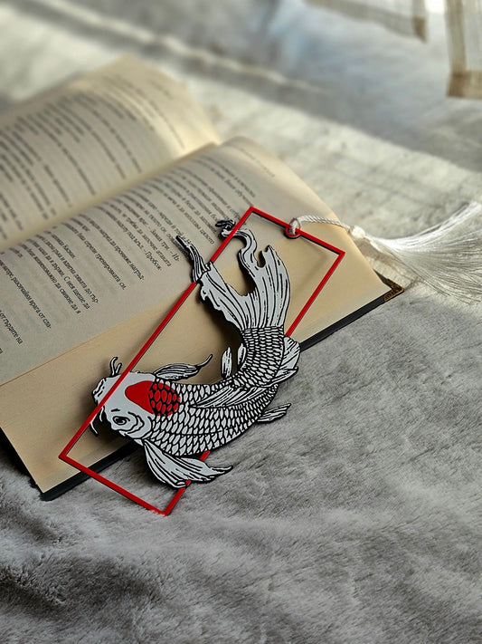 3D Koi Fish Bookmark | Japanese Inspired Art Bookmark | Bioplastic, Eco-Friendly | White & Red Koi with Tassel | Gift for Book Lovers & Readers | Unique 3D Effect