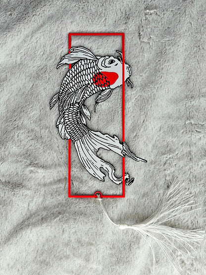 3D Koi Fish Bookmark | Japanese Inspired Art Bookmark | Bioplastic, Eco-Friendly | White & Red Koi with Tassel | Gift for Book Lovers & Readers | Unique 3D Effect