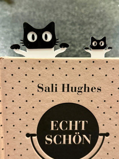 Set of 6 Peekaboo Cat Bookmarks for Cat Lovers – Peekaboo Black Cat Design with 3 Large & 3 Small Bookmarks